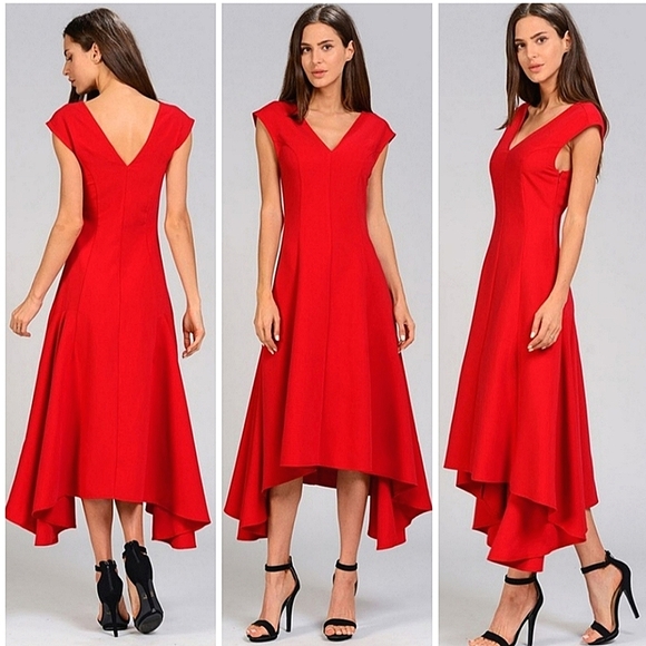 Dresses & Skirts - A-Line Asymmetrical Hem Panel Dress Dress Red NWT